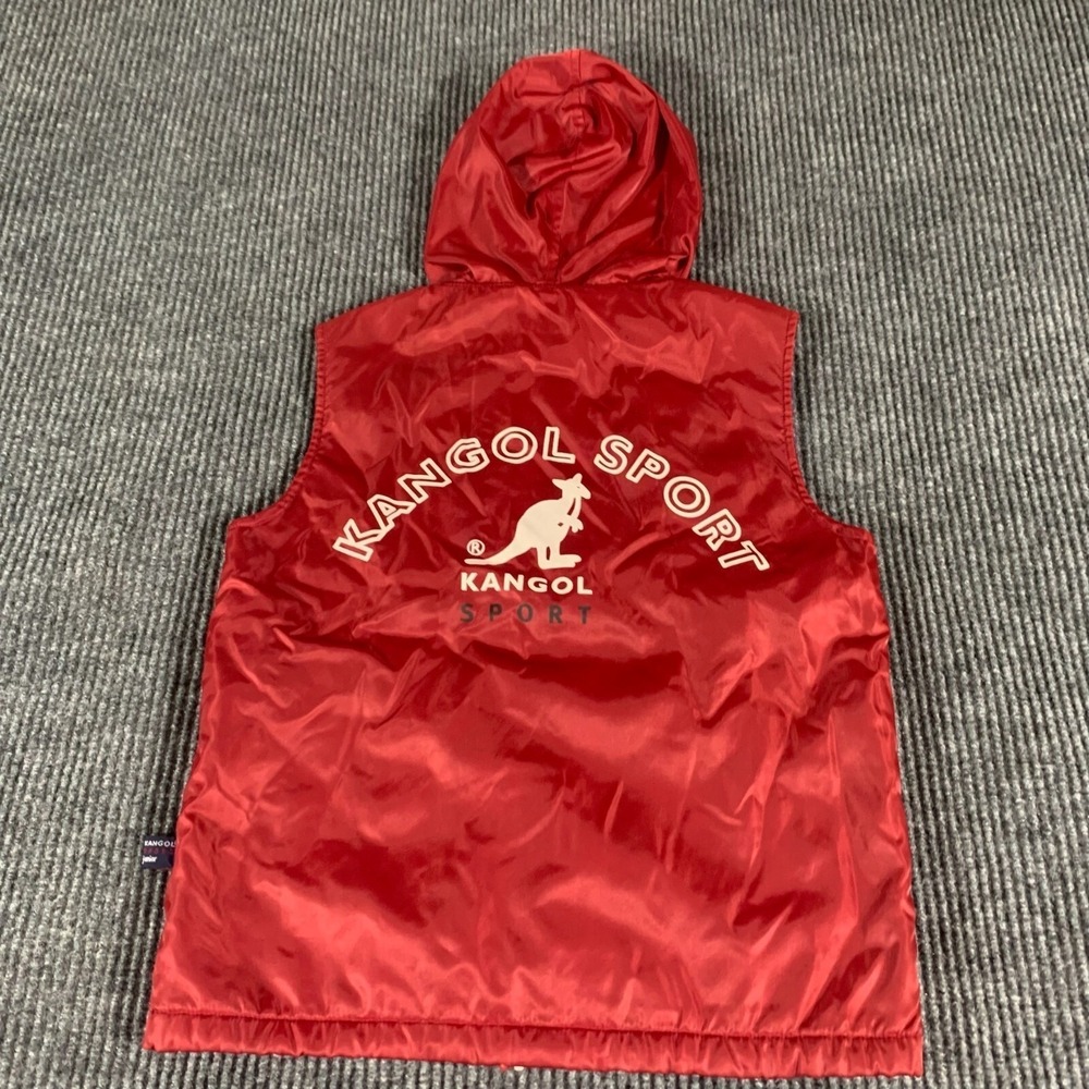 Kangol Sport Jacket Vest Youth Boys Medium‎ Red Full Zip Hood Plaid Fleece Liner